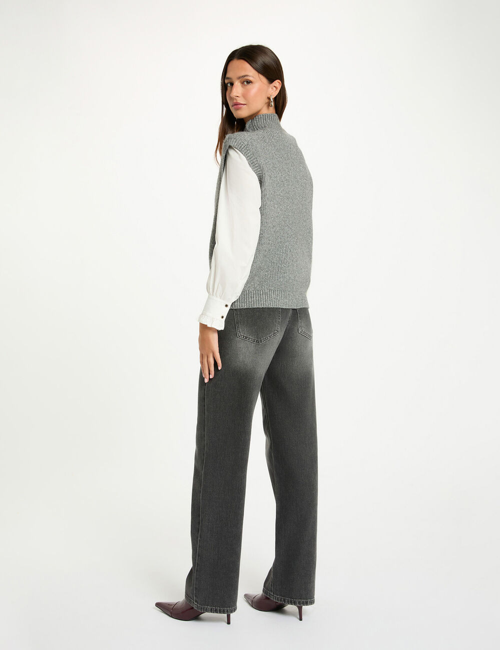 Pull sans manches gris fonc&eacute; femme