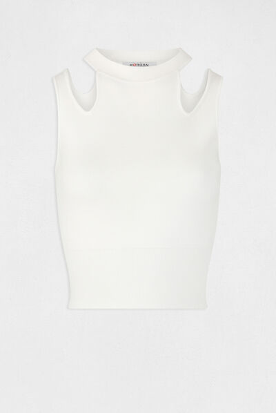 Débardeur pull avec ouvertures ecru femme