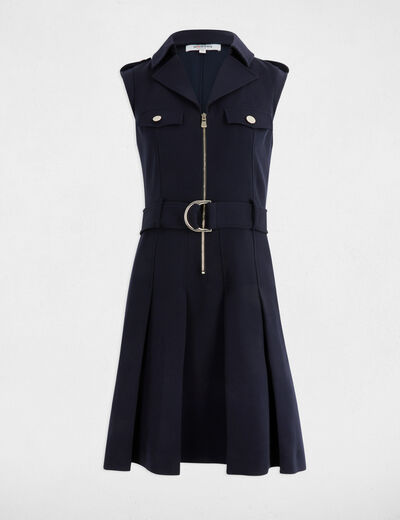 Robe courte trapèze plis bleu marine femme