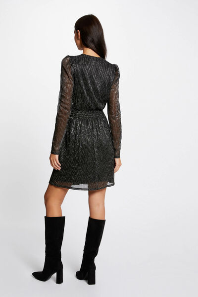 Robe cintrée avec fils métallisés argente femme
