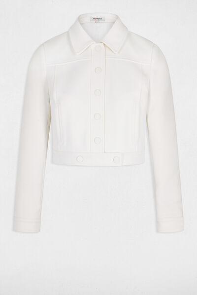 Blouson court droit boutonné ecru femme