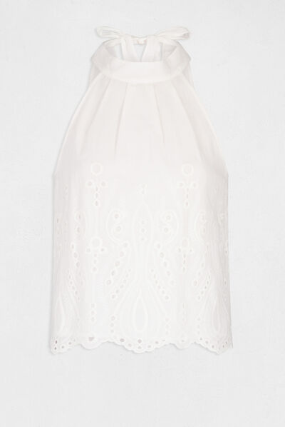 Blouse sans manches avec broderie ecru femme