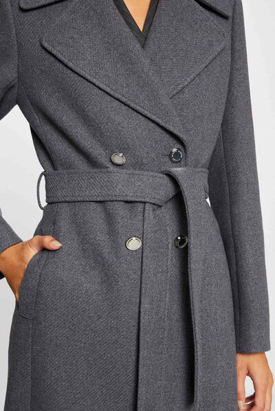 Manteau droit ceinturé gris moyen femme