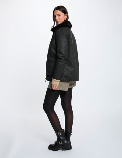 Parka enduite reversible noir femme