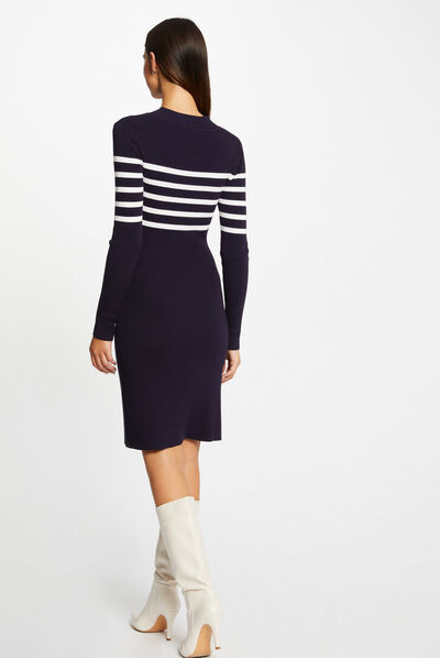 Robe pull ajustée avec boutons marine femme