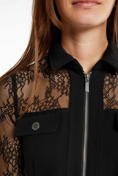 Robe ajustée zippée manches dentelle noir femme