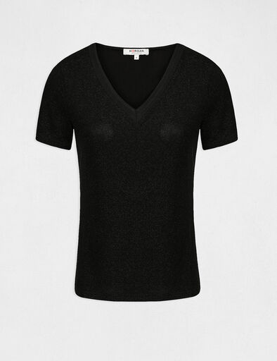t shirt manches courtes avec col en v noir femme T-shirt manches courtes avec col en V noir femme