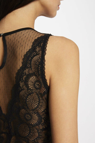 Body sans manches à dentelle noir femme