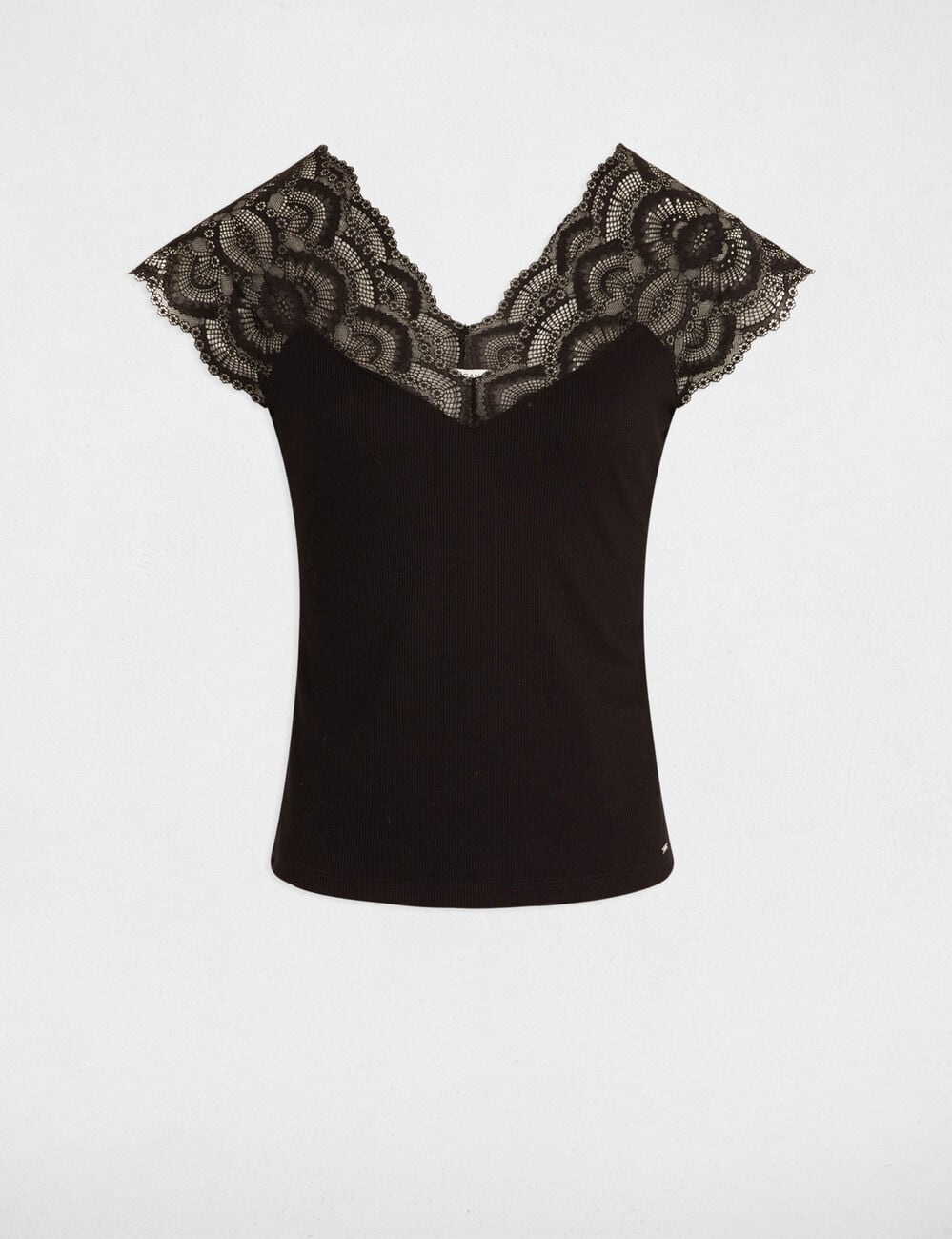 T-shirt dentelle col v noir femme