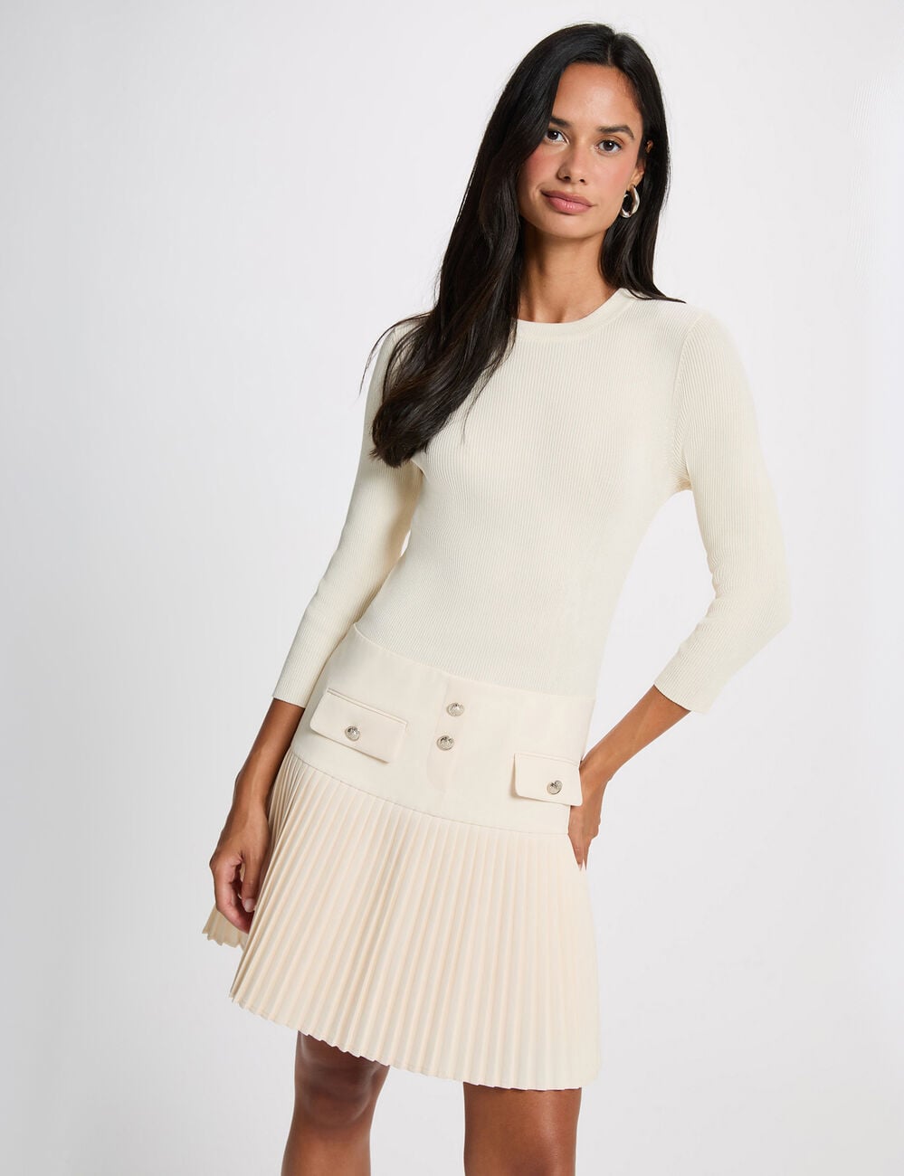 Robe pliss&eacute;e 2-en-1 ivoire femme
