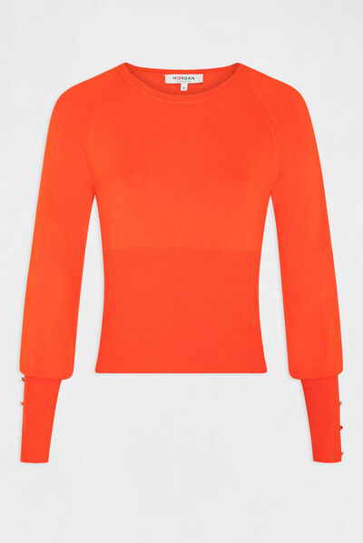 Pull manches longues à col rond orange foncé femme