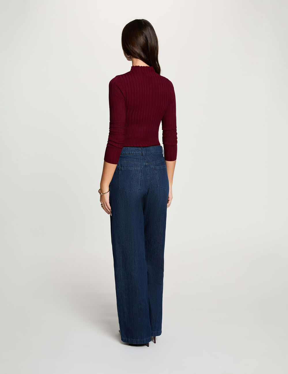 Pull col montant bordeaux femme
