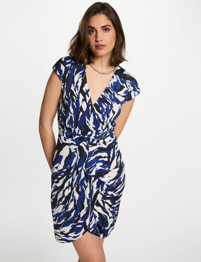 Robe courte ajustée imprimée multicolore femme