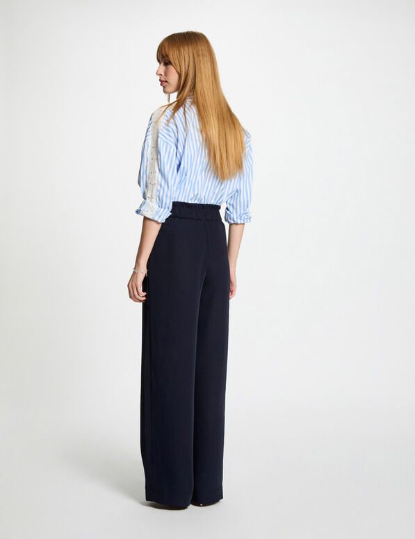 Pantalon large à fronces bleu marine femme