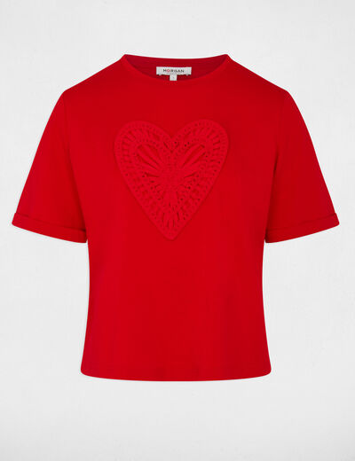 T-shirt droit manches courtes rouge femme