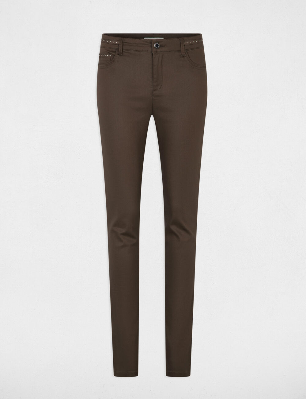 Pantalon slim enduit taupe femme