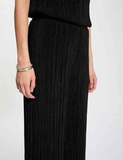 Pantalon large pliss&eacute; noir femme