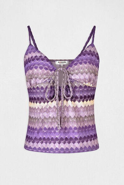 Débardeur col en V aspect crochet violet femme