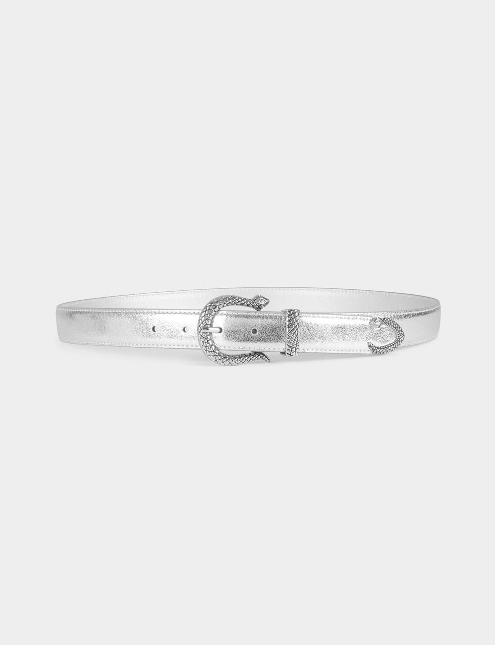 Ceinture métallisée boucle serpent argente femme