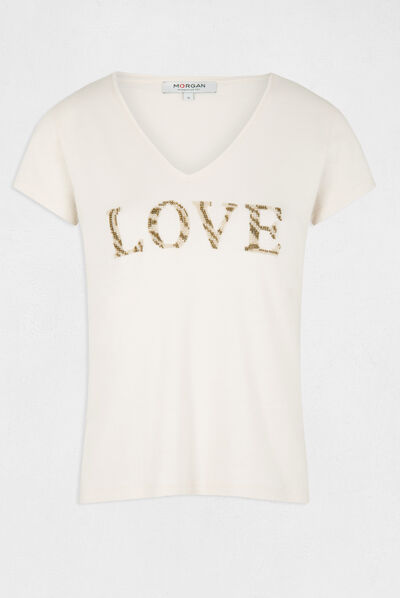 T-shirt à manches courtes ivoire femme