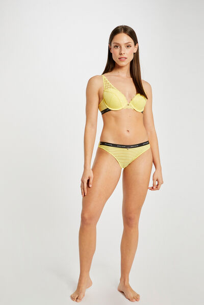 Slip dentelle jaune femme