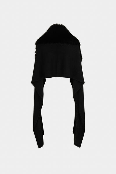Poncho à détails imitation fourrure noir femme
