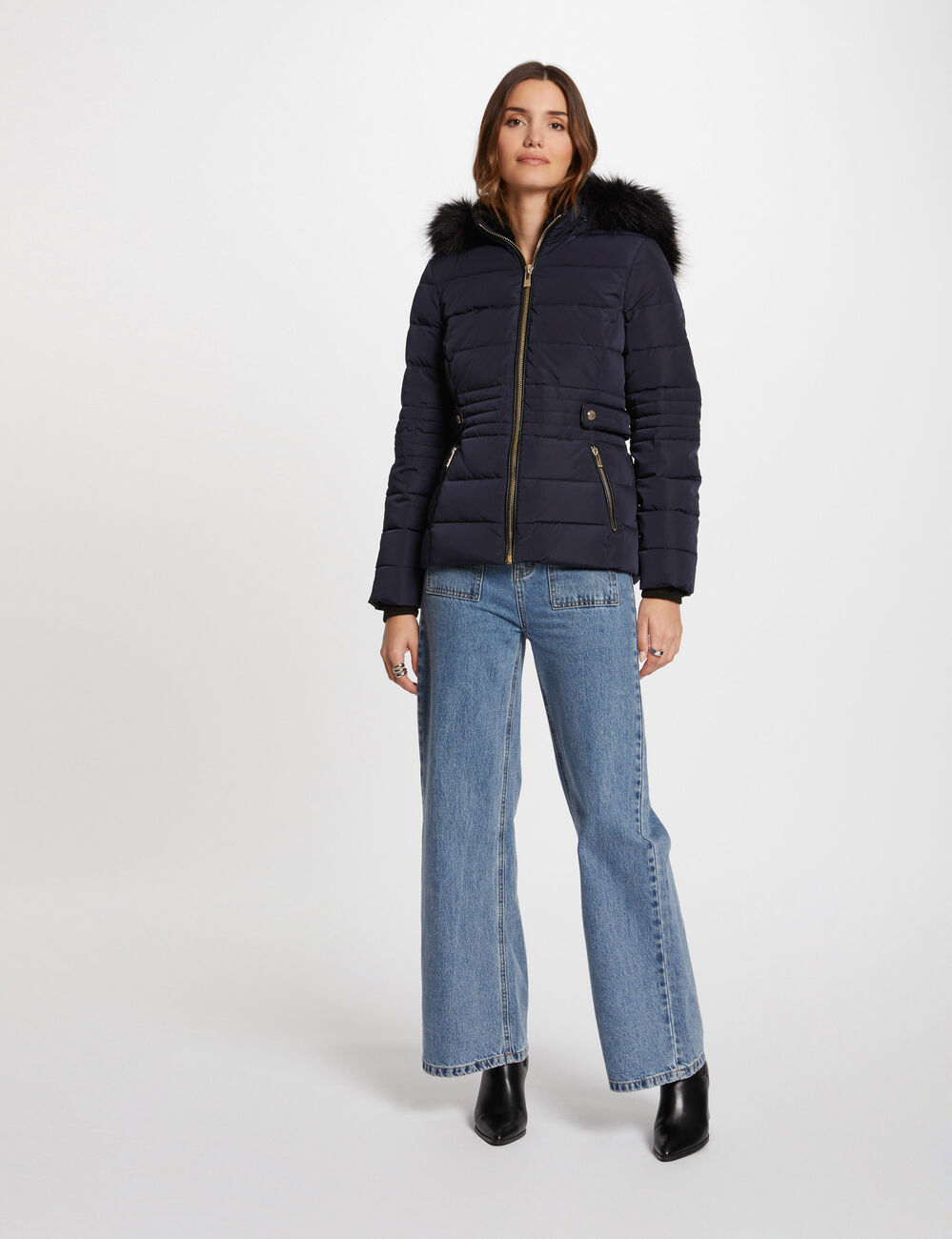 Doudoune zipp&eacute;e &agrave; capuche marine femme