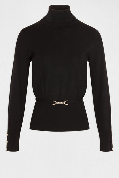 Pull manches longues avec ornement noir femme