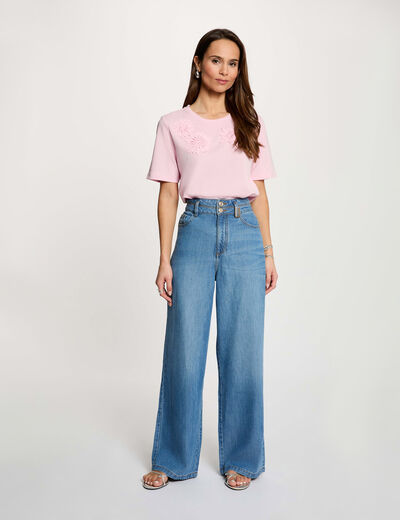 Pantalon large taille haute denim stone femme