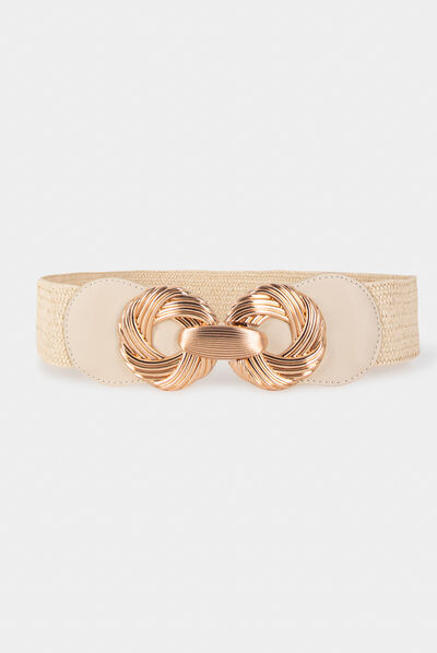 Ceinture élastiquée avec boucles beige femme