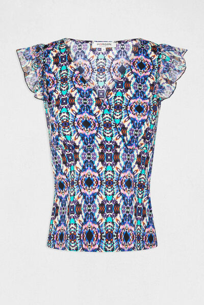 T-shirt manches courtes imprimé multico femme