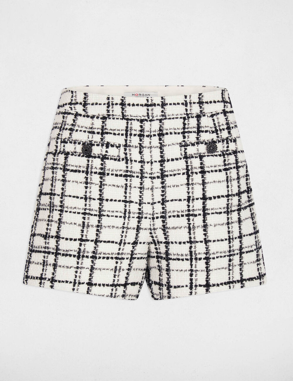 Short tweed taille haute multicolore femme