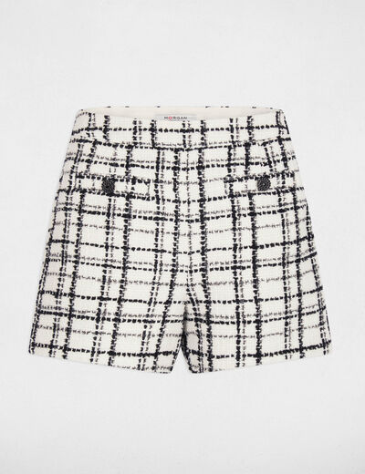 Short tweed taille haute multicolore femme