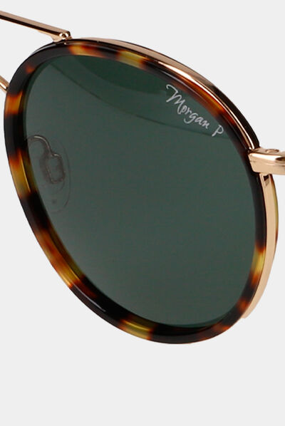 Lunettes de soleil rondes double-pont dore femme