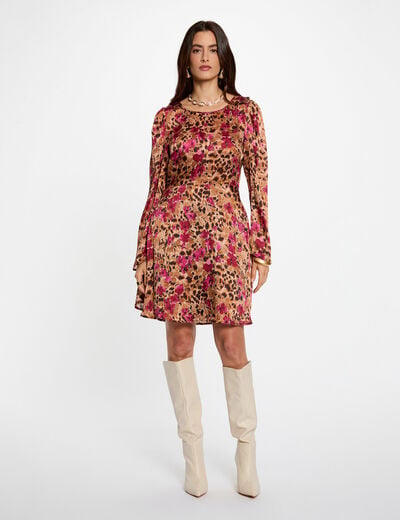 Robe courte pliss&eacute;e multicolore femme