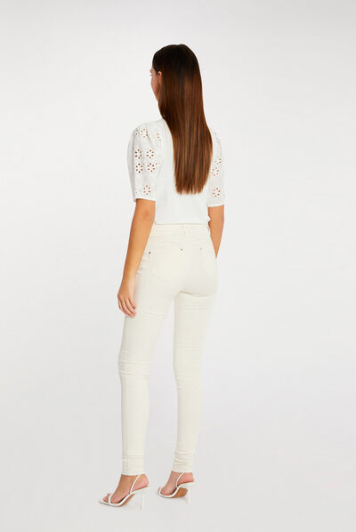 Pantalon slim effet stretch ivoire femme