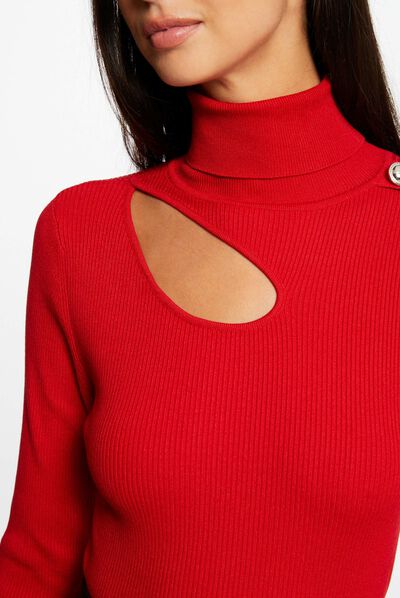 Pull manches longues à ouverture rouge moyen femme
