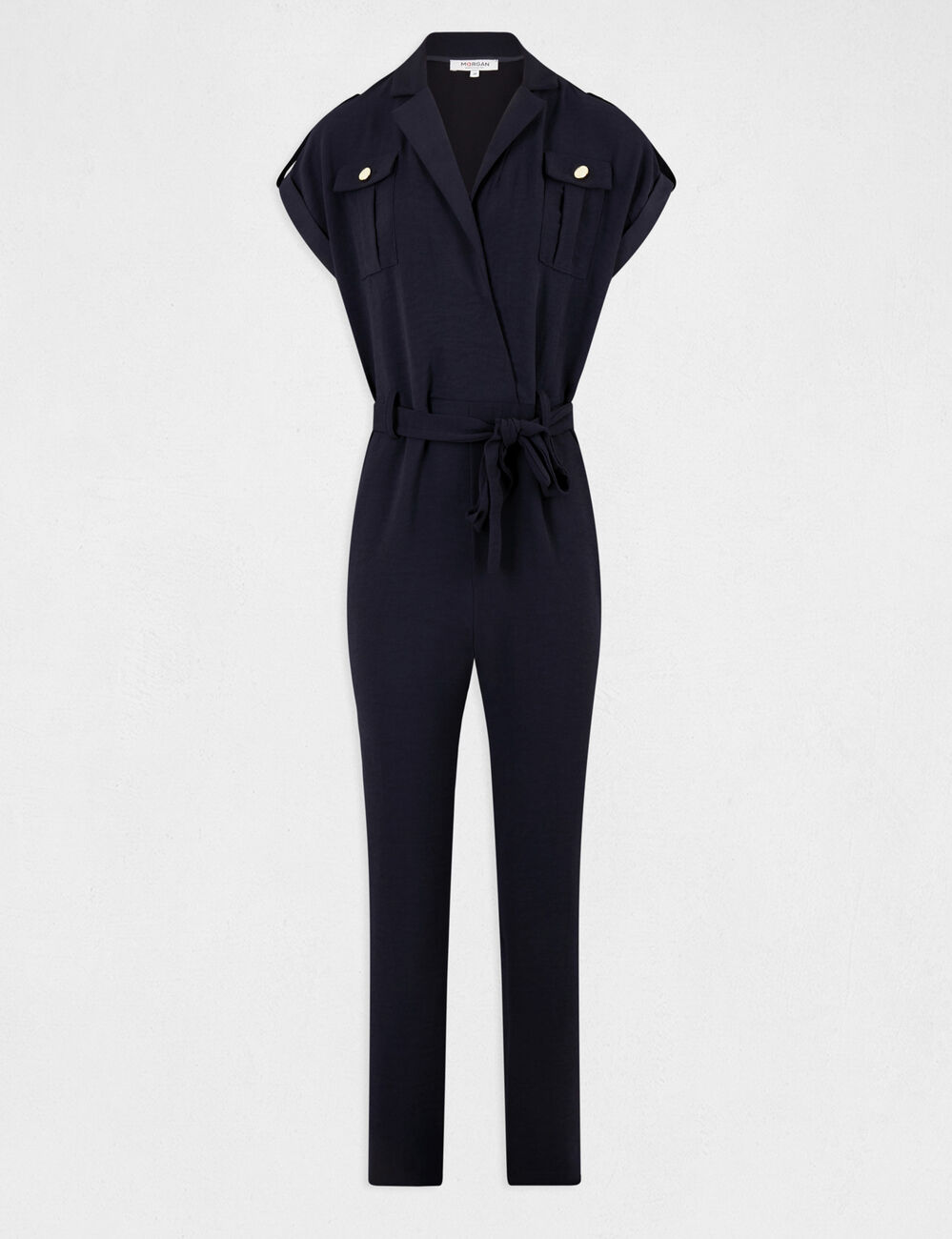 Combinaison droite ceinturée marine femme