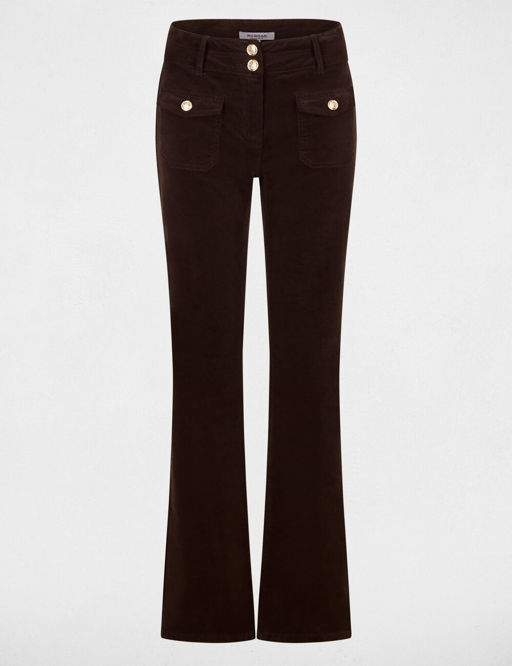 Pantalon ajust&eacute; velours marron fonc&eacute; femme