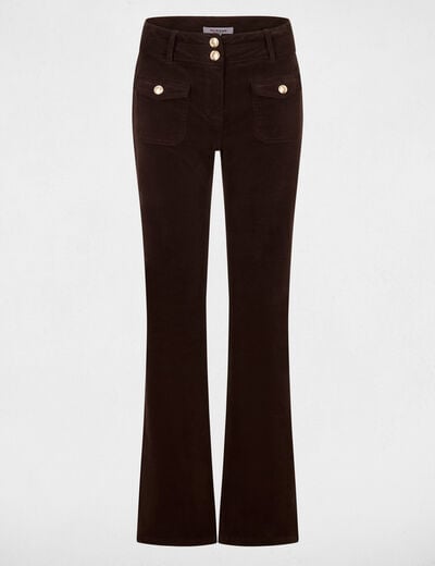 Pantalon ajust&eacute; velours marron fonc&eacute; femme