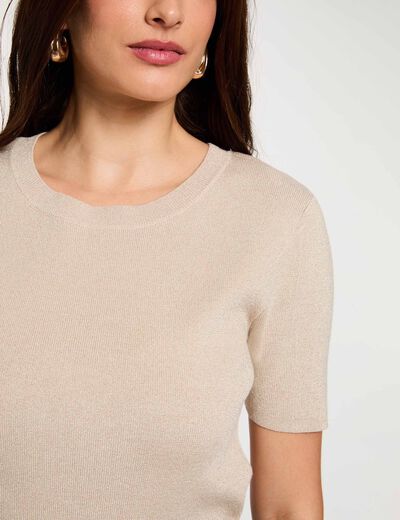 Pull col rond beige femme