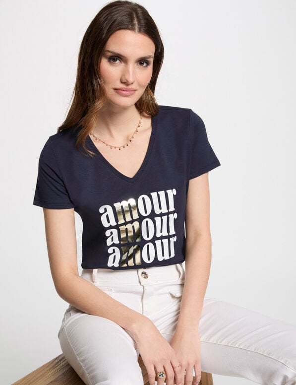 t shirt a inscription bleu marine femme T-shirt à inscription bleu marine femme