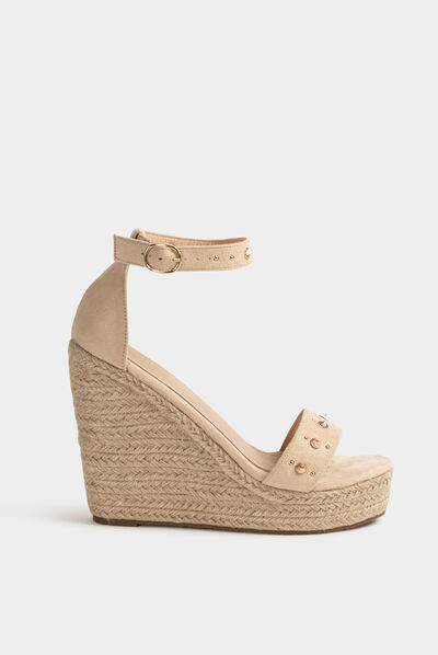 Sandales compensées avec clous beige femme