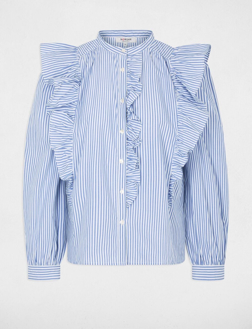 Chemise ray&eacute;e col mao bleu ciel femme