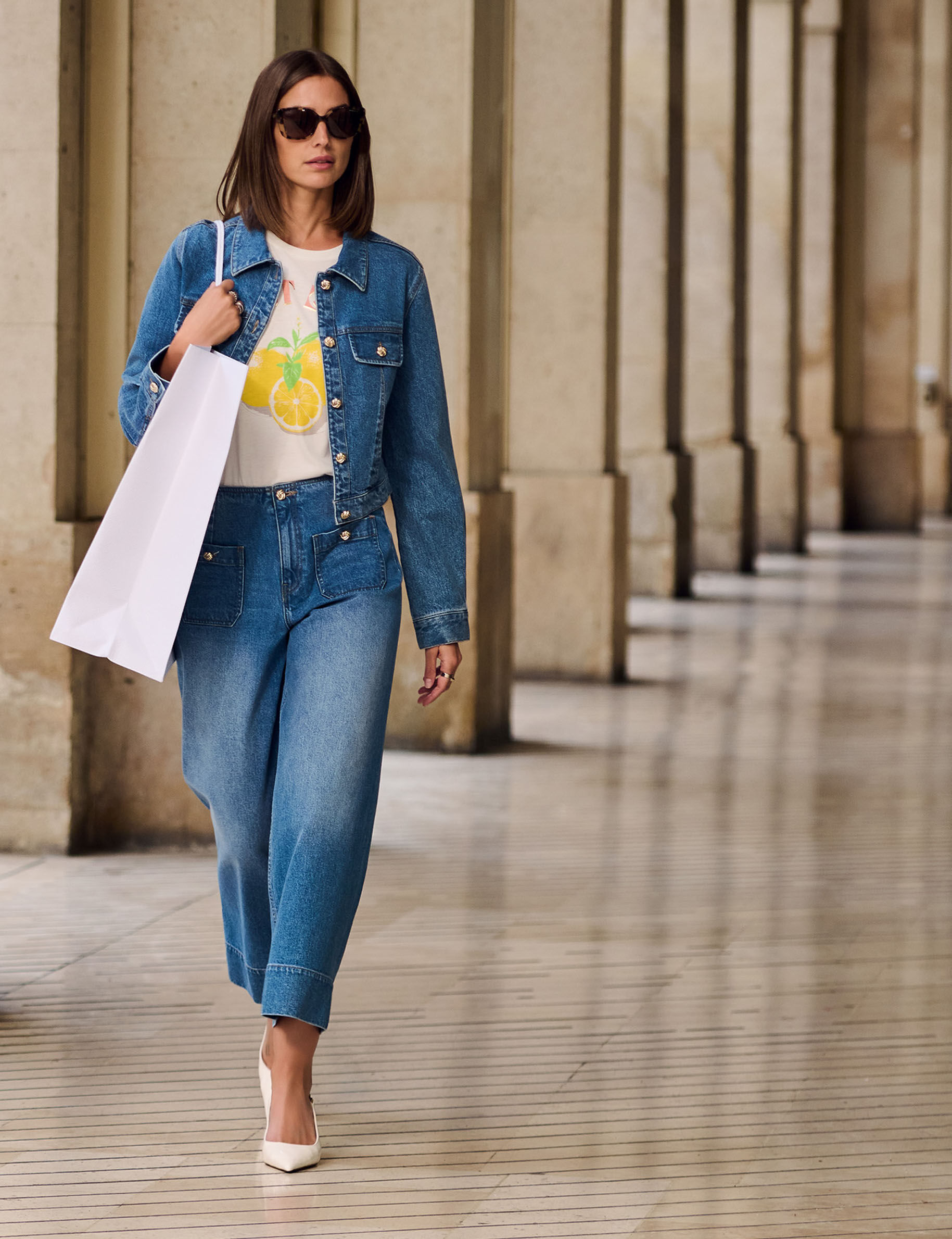 Jean large taille haute stone femme - vue 1