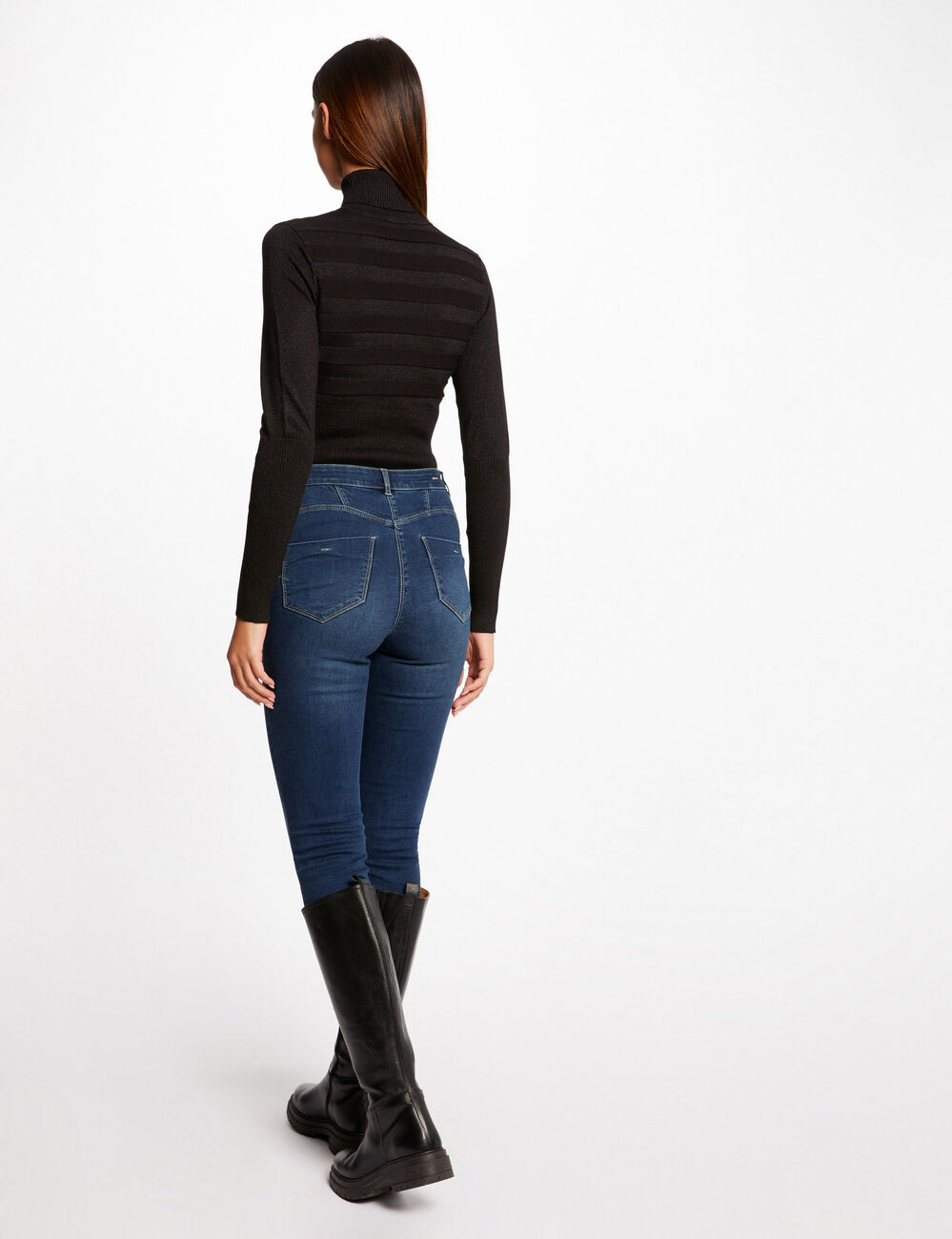 Pull manches longues &agrave; col roul&eacute; noir femme