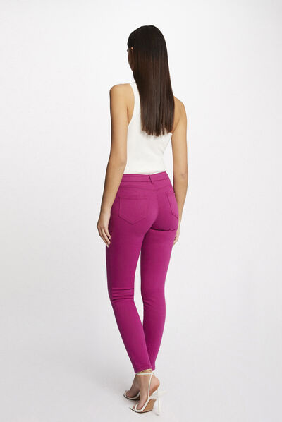 Pantalon skinny taille basse framboise femme
