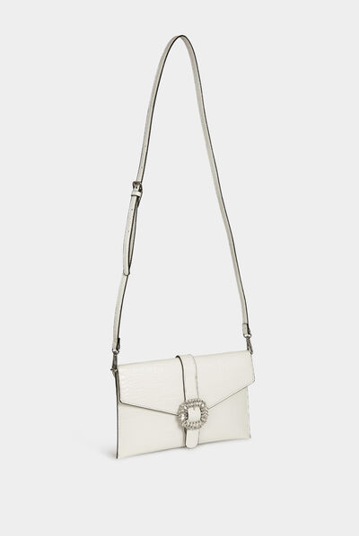 Sac pochette avec boucle à strass blanc femme