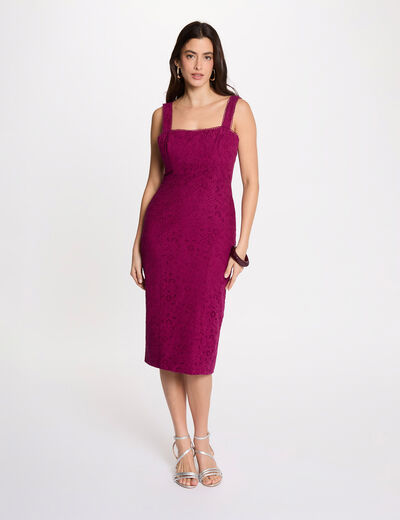 Robe fourreau broderie anglaise prune femme