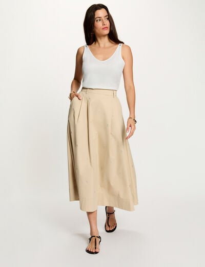 Jupe longue taille haute beige femme